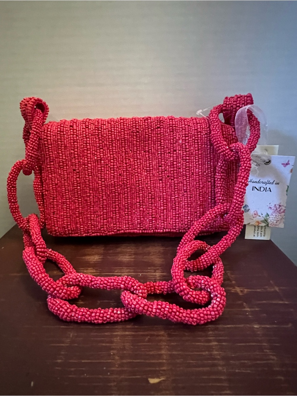 Beaded Pink Chain-Link Crossbody Bag - Picture 3 of 8